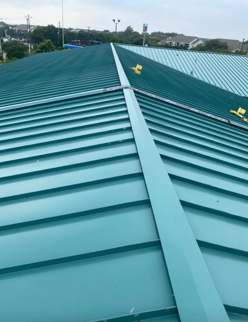 Green commercial metal roof ridge and valley for Metal Roof Repair in Hartford